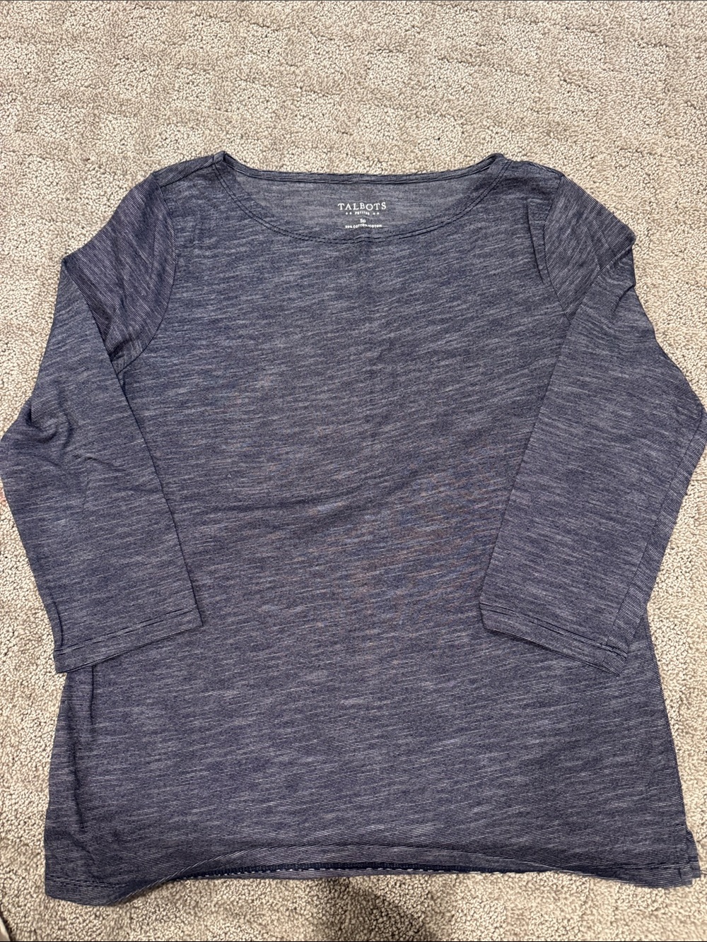 Talbots Heathered Navy Blue Scoop Neck Long Sleeve Top